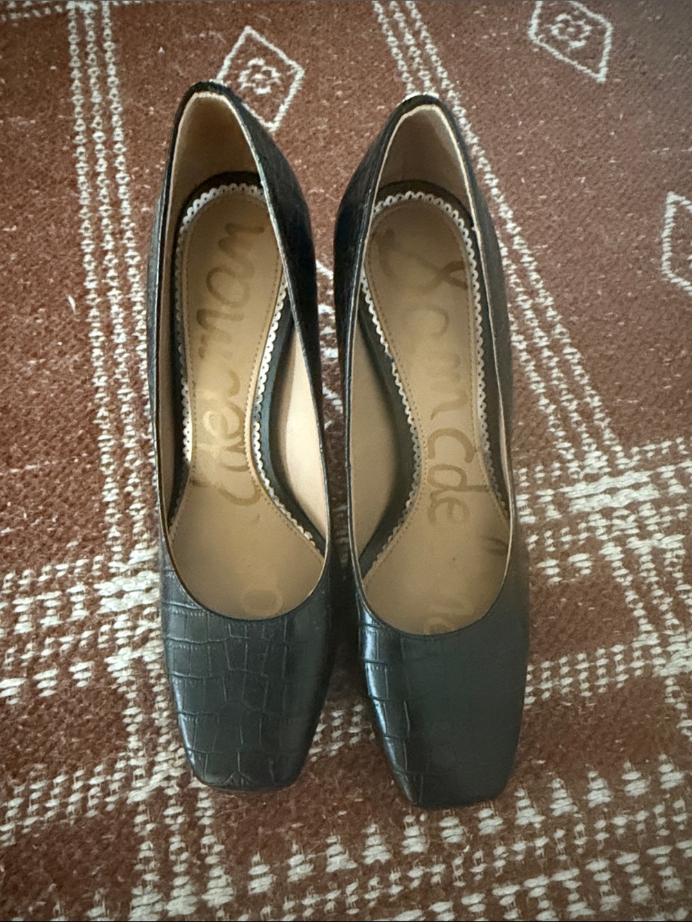 Sam Edelman Croco-Textured Black Women's Square-Toe Pumps